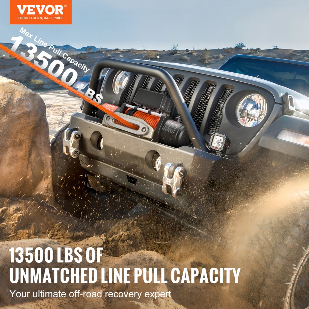Electric Winch Truck 13,500 lb Synthetic Rope Waterproof Remote Control