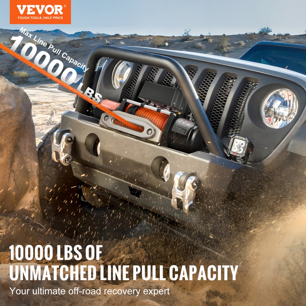 Electric Winch Truck 10,000 lb Synthetic Rope Waterproof Remote Control