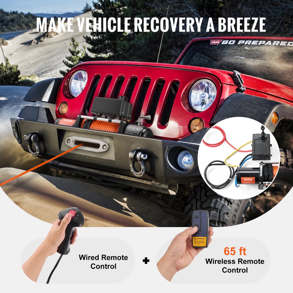 Electric Winch Truck 10,000 lb Synthetic Rope Waterproof Remote Control