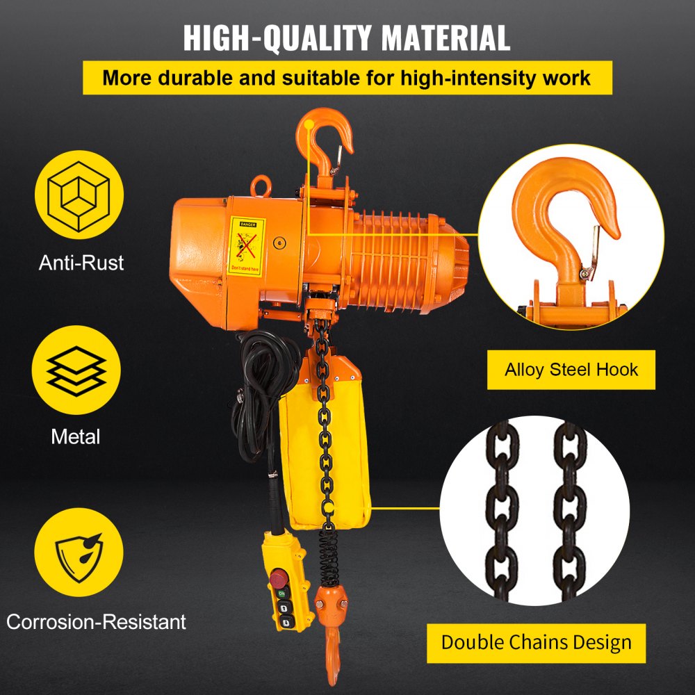 2200LBS Double Electric Chain Hoist, Yellow