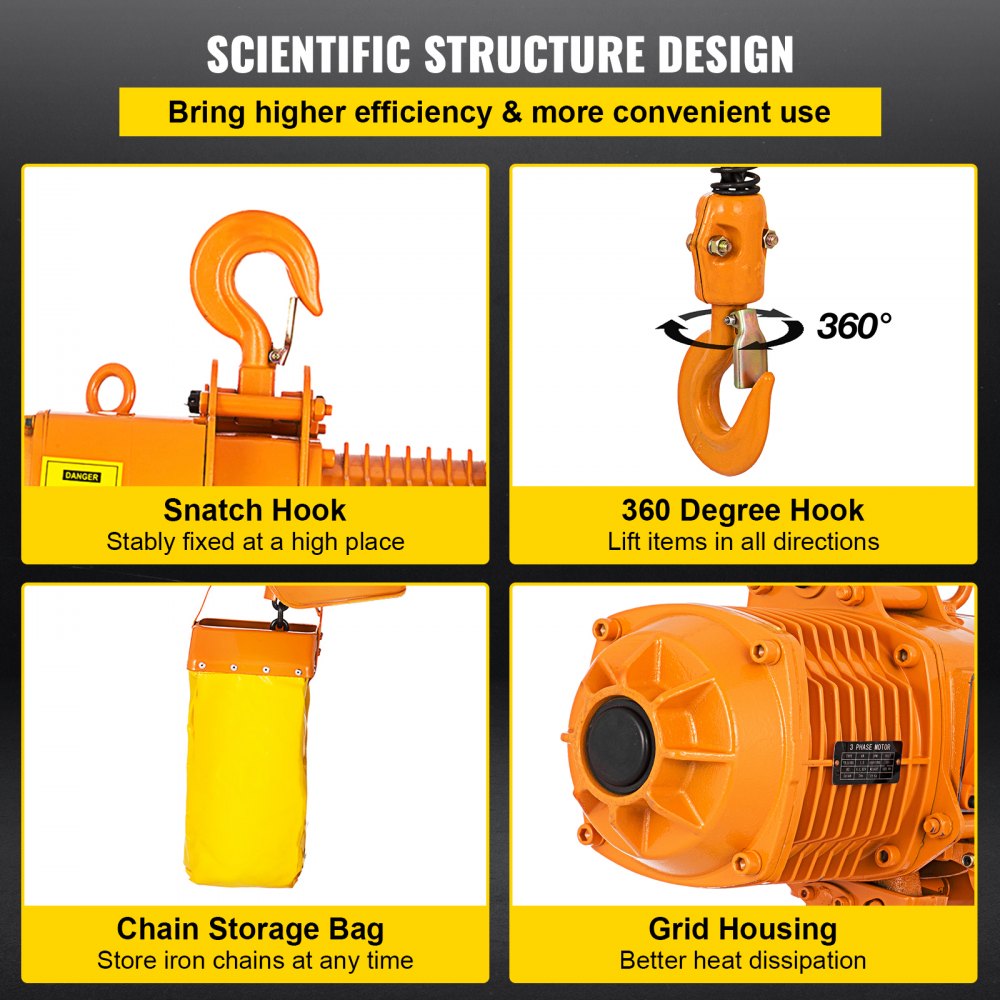2200LBS Double Electric Chain Hoist, Yellow
