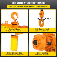 2200LBS Double Electric Chain Hoist, Yellow