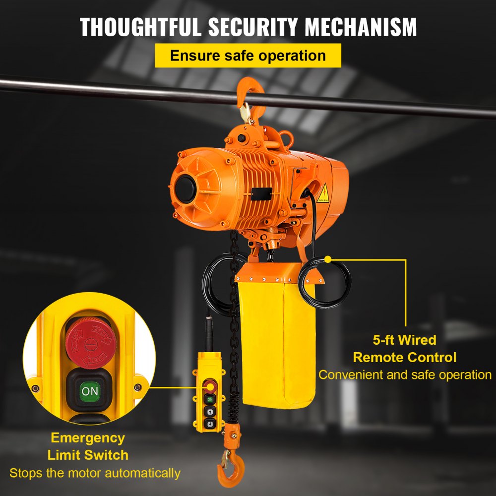 2200LBS Double Electric Chain Hoist, Yellow