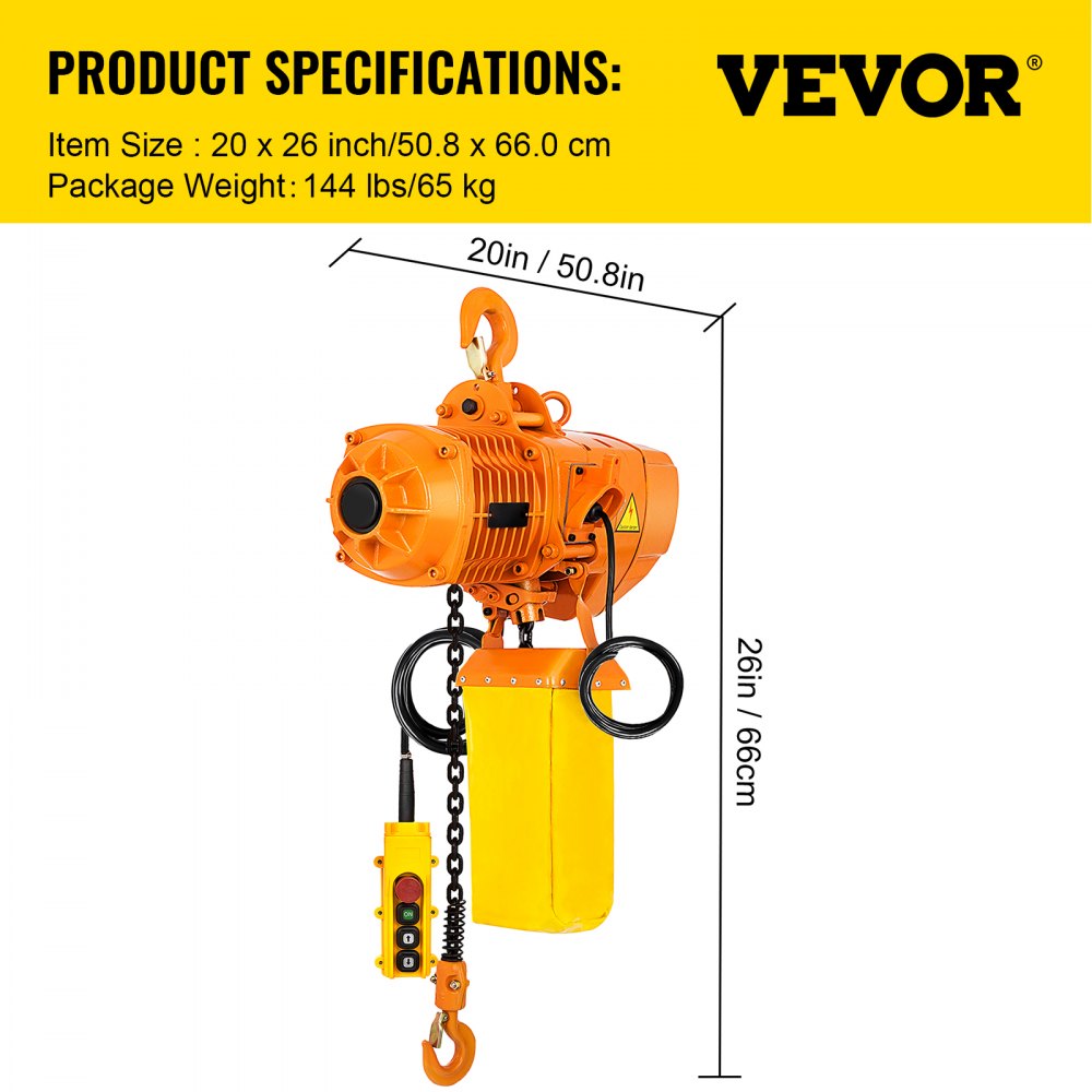 2200LBS Double Electric Chain Hoist, Yellow