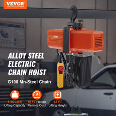 1100 lbs Electric Chain Hoist 15 FT Lifting Height, 120V Electric Hoist, Single Phase Overhead Crane with G100 Chain, 10 ft Wired Remote Control for Garage, Shop, Hotel, Home