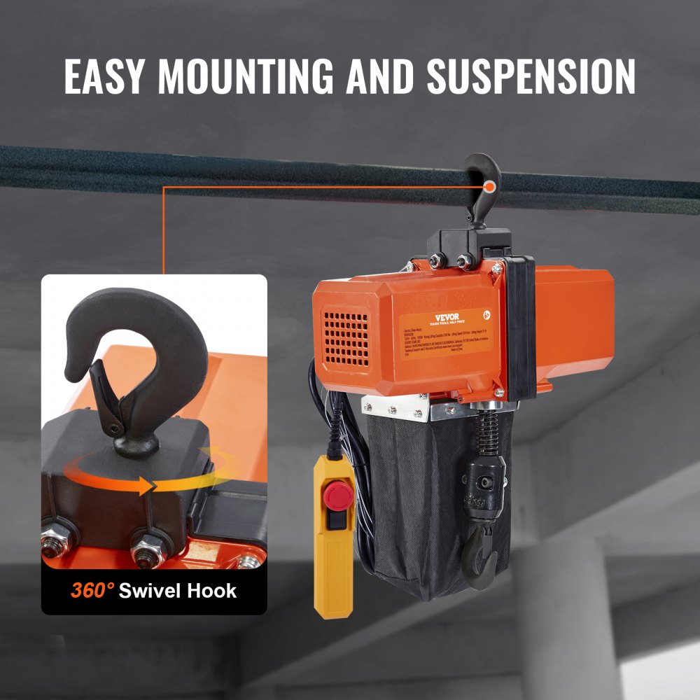 1100 lbs Electric Chain Hoist 15 FT Lifting Height, 120V Electric Hoist, Single Phase Overhead Crane with G100 Chain, 10 ft Wired Remote Control for Garage, Shop, Hotel, Home