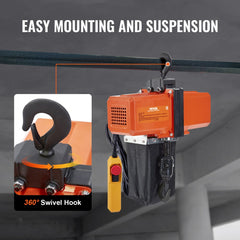 1100 lbs Electric Chain Hoist 15 FT Lifting Height, 120V Electric Hoist, Single Phase Overhead Crane with G100 Chain, 10 ft Wired Remote Control for Garage, Shop, Hotel, Home