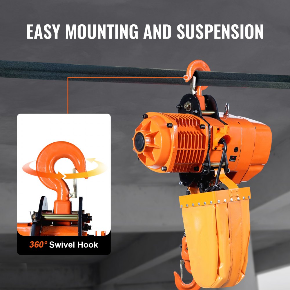 2 Ton Wireless Electric Chain Hoist, 4400 LBS Capacity with 20 FT Lifting Height, IP54 Protection, Three Phase Overhead Crane with G100 Chain