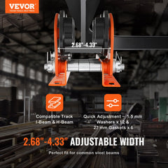 Electric Hoist Manual Trolley, 2200 lbs/1 Ton Capacity for PA200 PA250 PA300 PA400 PA500, Push Beam Trolley with Dual Wheels, 2.68"-4.33" Adjustable Beam Flange Width for Straight Curved I Beam
