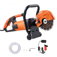 Bostome 7-inch electric concrete saw with ergonomic handle and wet-cutting attachment.