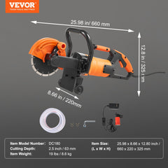 Bostome 7-inch electric concrete saw with ergonomic handle and wet-cutting attachment.