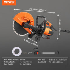 Bostome 12-inch electric concrete saw with 1800W motor and 4.5-inch cutting depth.
