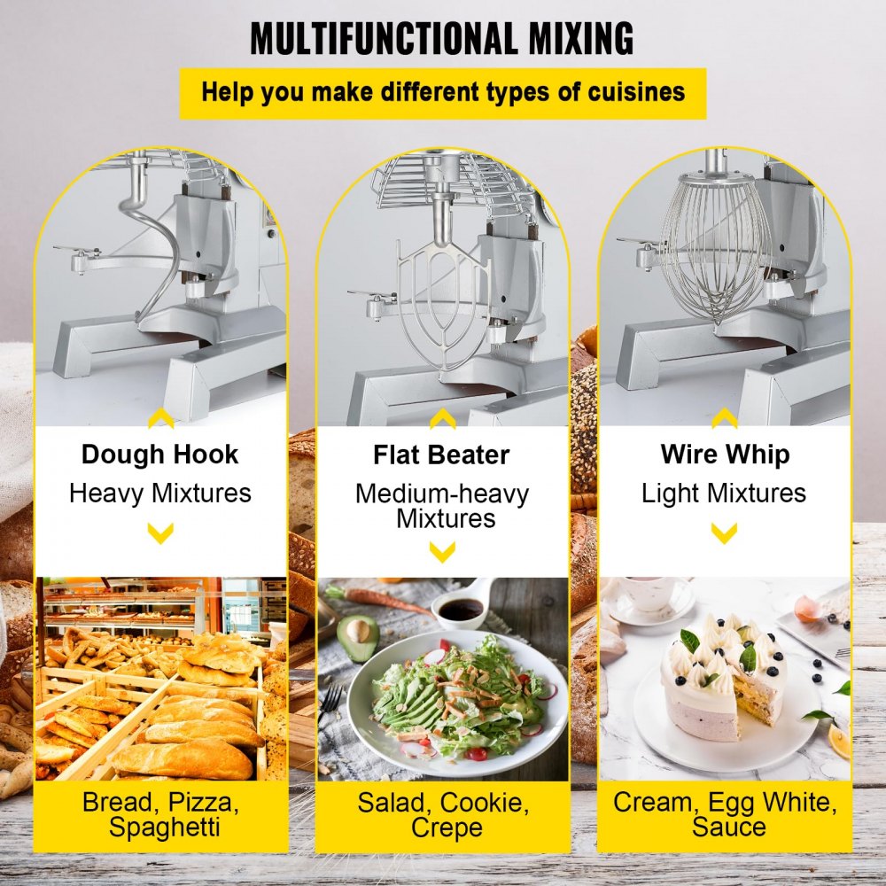 Commercial Food Mixer 15Qt 600W 3 Speeds Adjustable 110/178/390 RPM Heavy Duty 110V with Stainless Steel Bowl Dough Hooks Whisk Beater Premium for Schools Bakeries Restaurants Pizzerias