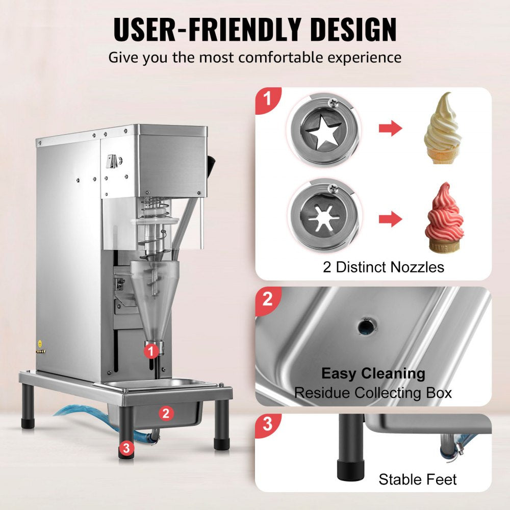 110V Frozen Yogurt Blending Machine 750W, Yogurt Milkshake Ice Cream Mixing Machine 304 Stainless Steel Construction, Professional Commercial Kitchen Equipment