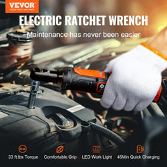 3/8" Cordless Electric Ratchet Wrench Set, 12V 33 Ft-lbs Power Ratchet Tool Kit, 45-Min Fast Charge, 2-Pack 2.0Ah Battery, Built-in LED Light, Variable Speed Trigger, 10 Sockets