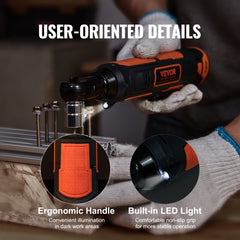 3/8" Cordless Electric Ratchet Wrench Set, 12V 33 Ft-lbs Power Ratchet Tool Kit, 45-Min Fast Charge, 2-Pack 2.0Ah Battery, Built-in LED Light, Variable Speed Trigger, 10 Sockets