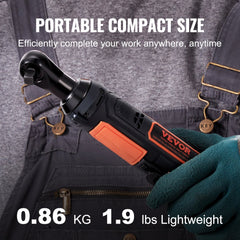 3/8" Cordless Electric Ratchet Wrench Set, 12V 33 Ft-lbs Power Ratchet Tool Kit, 45-Min Fast Charge, 2-Pack 2.0Ah Battery, Built-in LED Light, Variable Speed Trigger, 10 Sockets