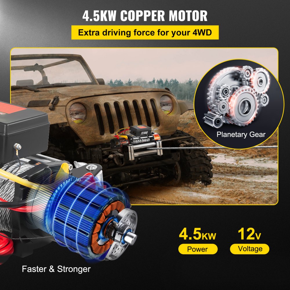 Truck Winch 12000lbs Electric Winch 85ft/26m Steel Cable 12V Power Winch Jeep Winch with Wireless Remote Control and Powerful Motor for UTV ATV & Jeep Truck and Wrangler in Car Lift