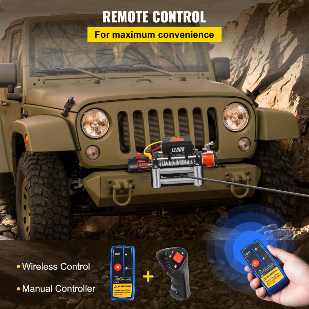 Truck Winch 12000lbs Electric Winch 85ft/26m Steel Cable 12V Power Winch Jeep Winch with Wireless Remote Control and Powerful Motor for UTV ATV & Jeep Truck and Wrangler in Car Lift