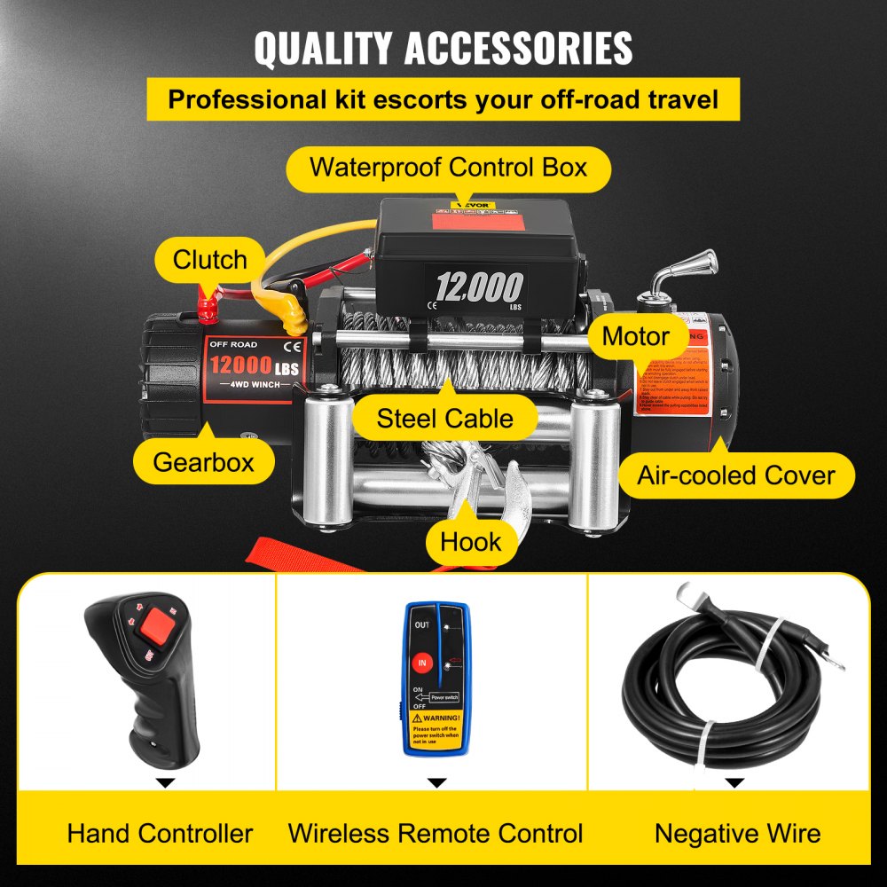 Truck Winch 12000lbs Electric Winch 85ft/26m Steel Cable 12V Power Winch Jeep Winch with Wireless Remote Control and Powerful Motor for UTV ATV & Jeep Truck and Wrangler in Car Lift