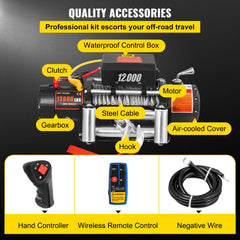 Truck Winch 12000lbs Electric Winch 85ft/26m Steel Cable 12V Power Winch Jeep Winch with Wireless Remote Control and Powerful Motor for UTV ATV & Jeep Truck and Wrangler in Car Lift