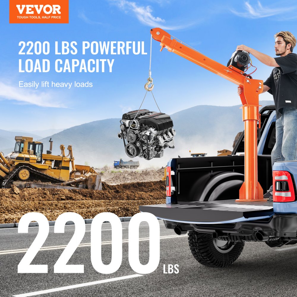 Electric Pickup Truck Crane Hoist Crane 2200 lbs 360° Swivel Hoist Lift