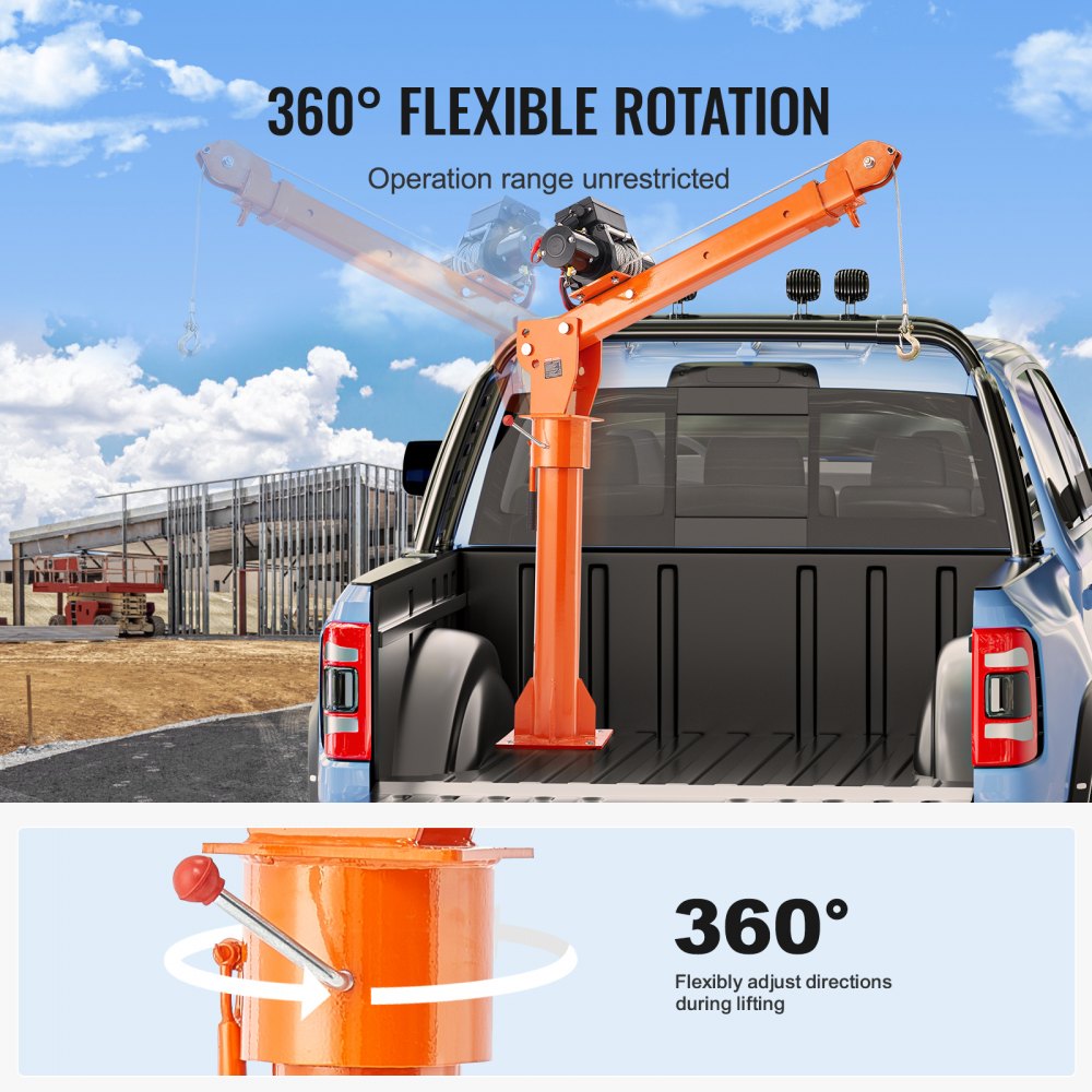 Electric Pickup Truck Crane Hoist Crane 2200 lbs 360° Swivel Hoist Lift