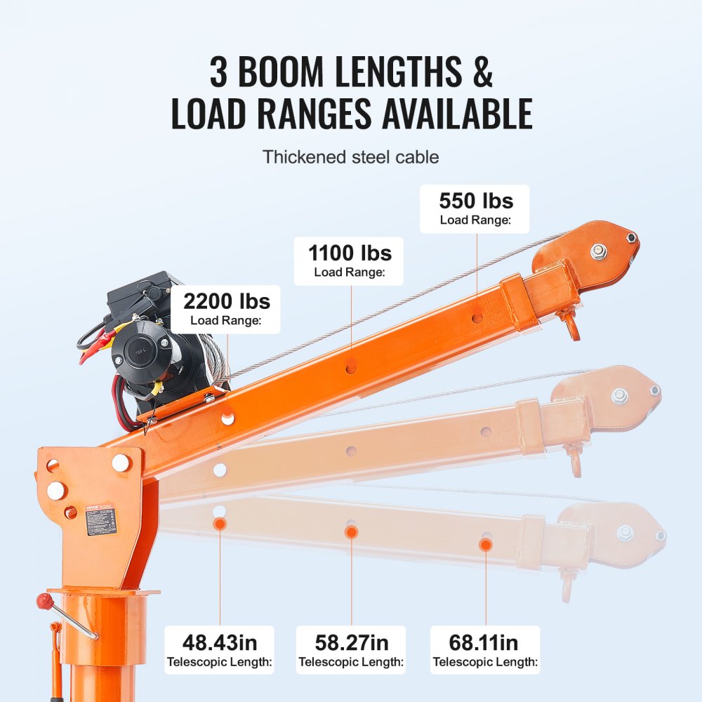 Electric Pickup Truck Crane Hoist Crane 2200 lbs 360° Swivel Hoist Lift