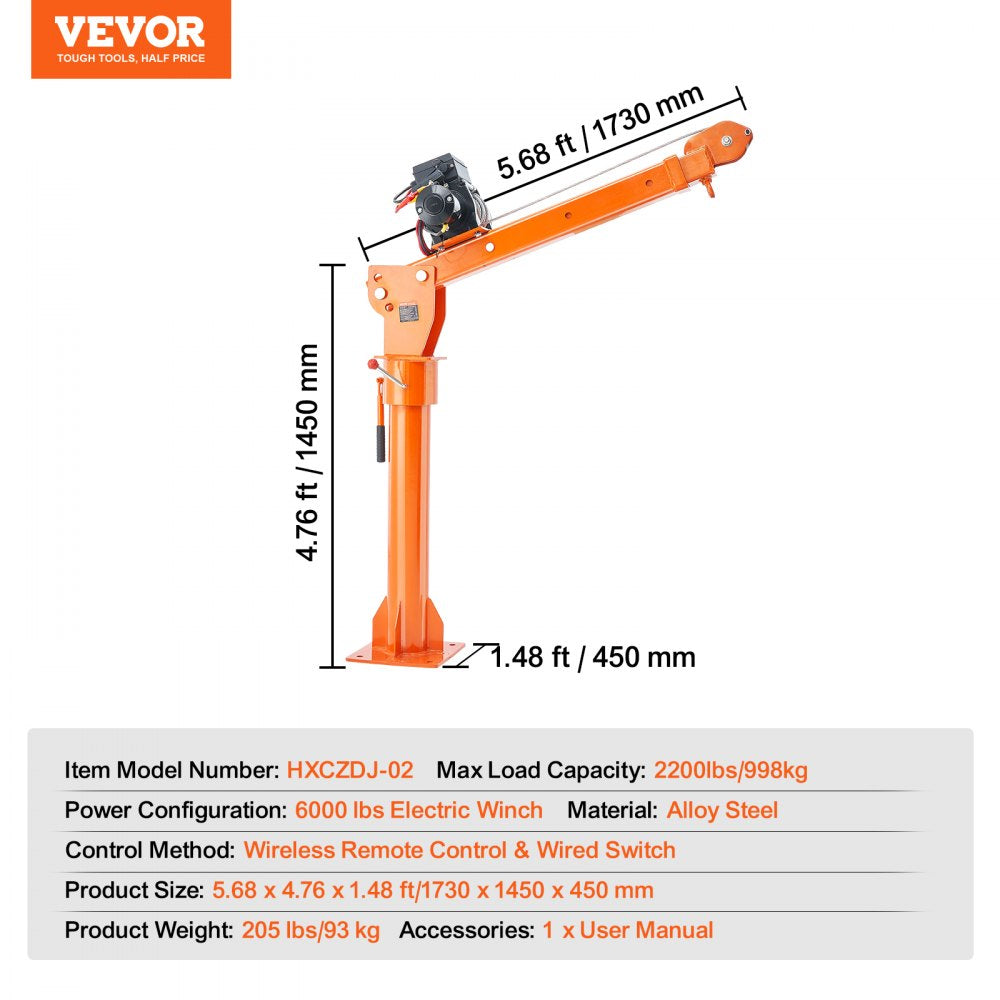 Electric Pickup Truck Crane Hoist Crane 2200 lbs 360° Swivel Hoist Lift