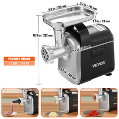 Electric Meat Grinder, 6.6 Lb/Min, 550W（2200W MAX) Industrial Meat Mincer with 2 Blade, 3 Grinding Plates, Sausage Maker & Kubbe Kit ABS + Stainless Steel Commercial Meat Grinder, ETL Listed