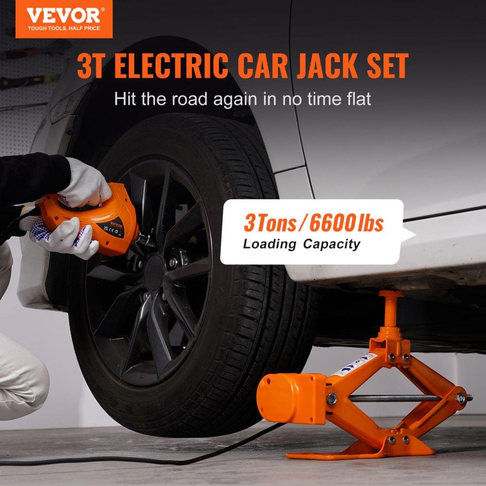 Electric Car Jack, 3 Tons /6600 lbs Scissor Jack with Electric Impact Wrench, 12V Car Jack with Double Saddles with Remote Control, Portable Car Jack Lifting for Sedan, SUV, Truck Tire Change