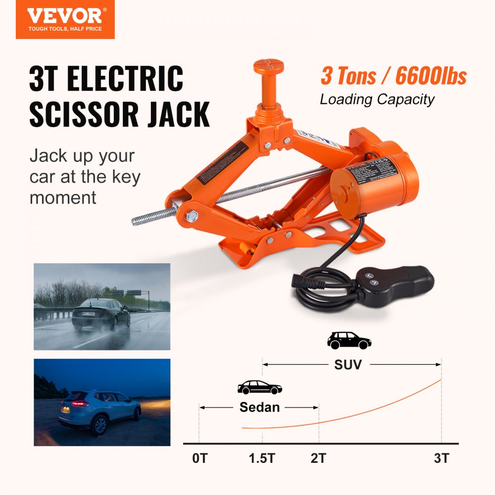 Electric Car Jack, 3 Tons /6600 lbs Scissor Jack, 12V Electric Automatic Jack with Double Saddles and Remote Control, Portable Car Jack for Sedan, SUV, Truck Tire Change