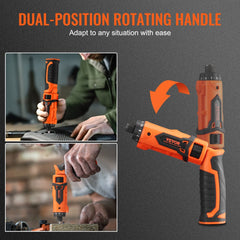 Bostome 4V cordless electric screwdriver with LED light and 11-piece accessory kit.