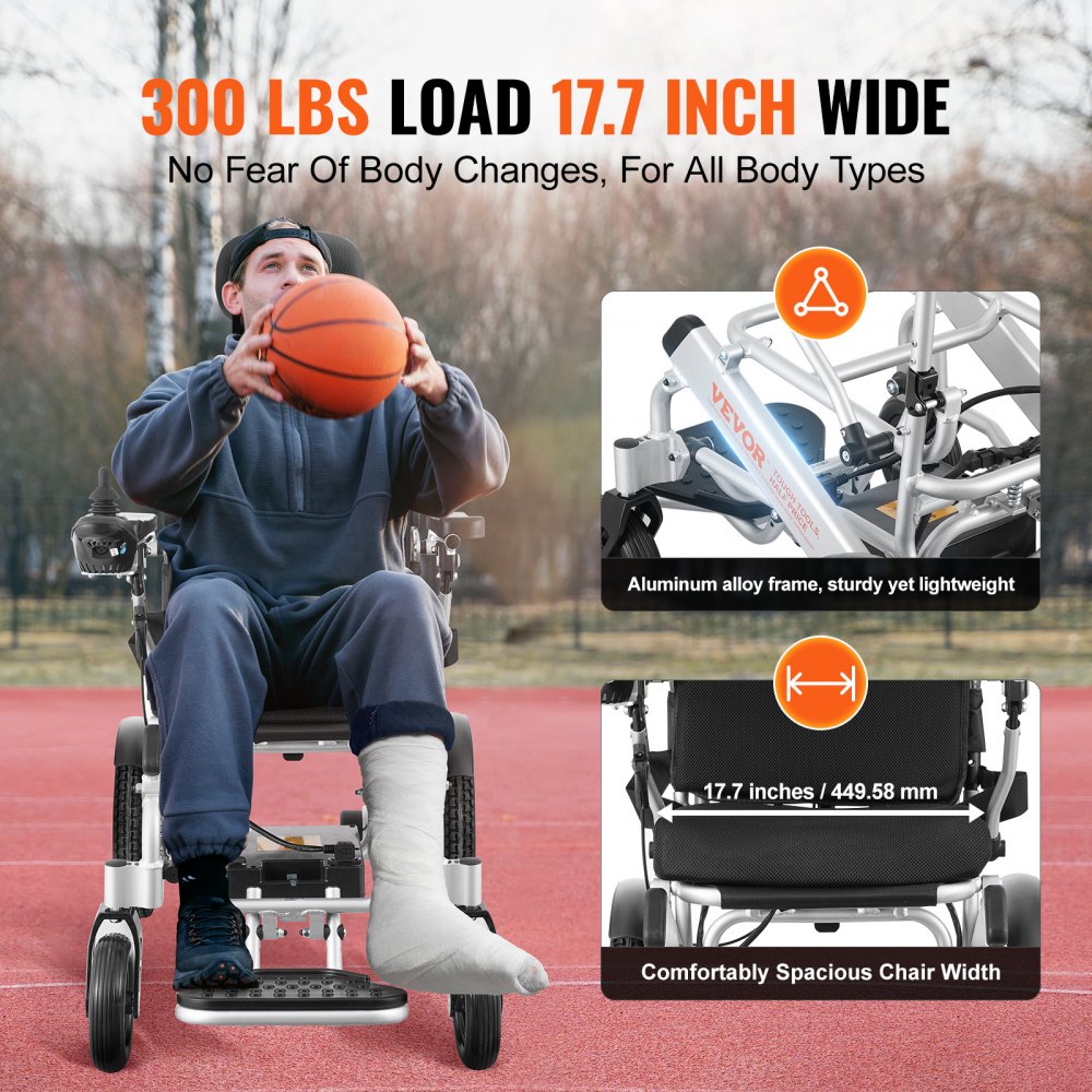 Electric Wheelchair for Adults Seniors, 300 lbs Weight Capacity, 17.7 in Width Lightweight Foldable Motorized Power Wheelchairs, Long Range All Terrain Aluminum Alloy Chair, Adjustable Backrest