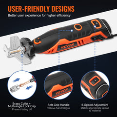 Electric chainsaw sharpener kit with 6-speed control and 4 titanium sharpening wheels.