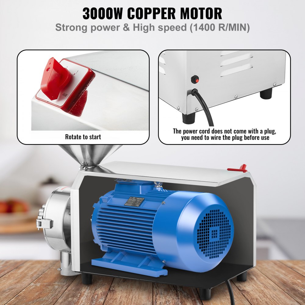 Grain Grind Mill Grain Grinding Machine 3000W Food Processing Machinery