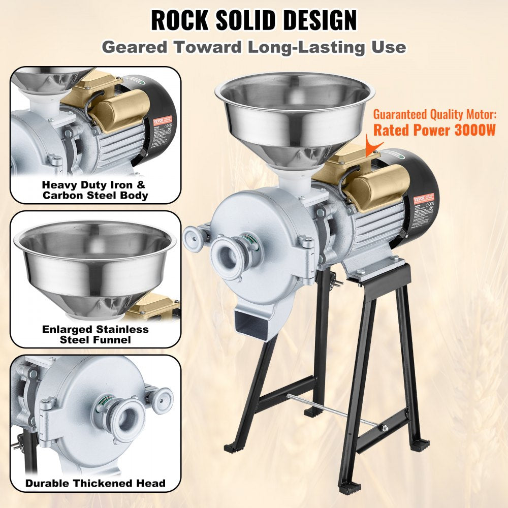 3000W Electric Grain Grinder Corn Wheat Flour Cereal Mill Wet & Dry
