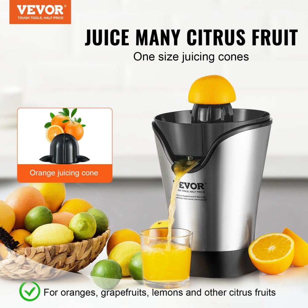 Electric Citrus Juicer, Orange Juice Squeezer With One Juicing Cone, 100W Stainless Steel Filter Orange Juice Maker, Easy To Clean For Oranges, Grapefruits, Lemons And Other Citrus Fruits