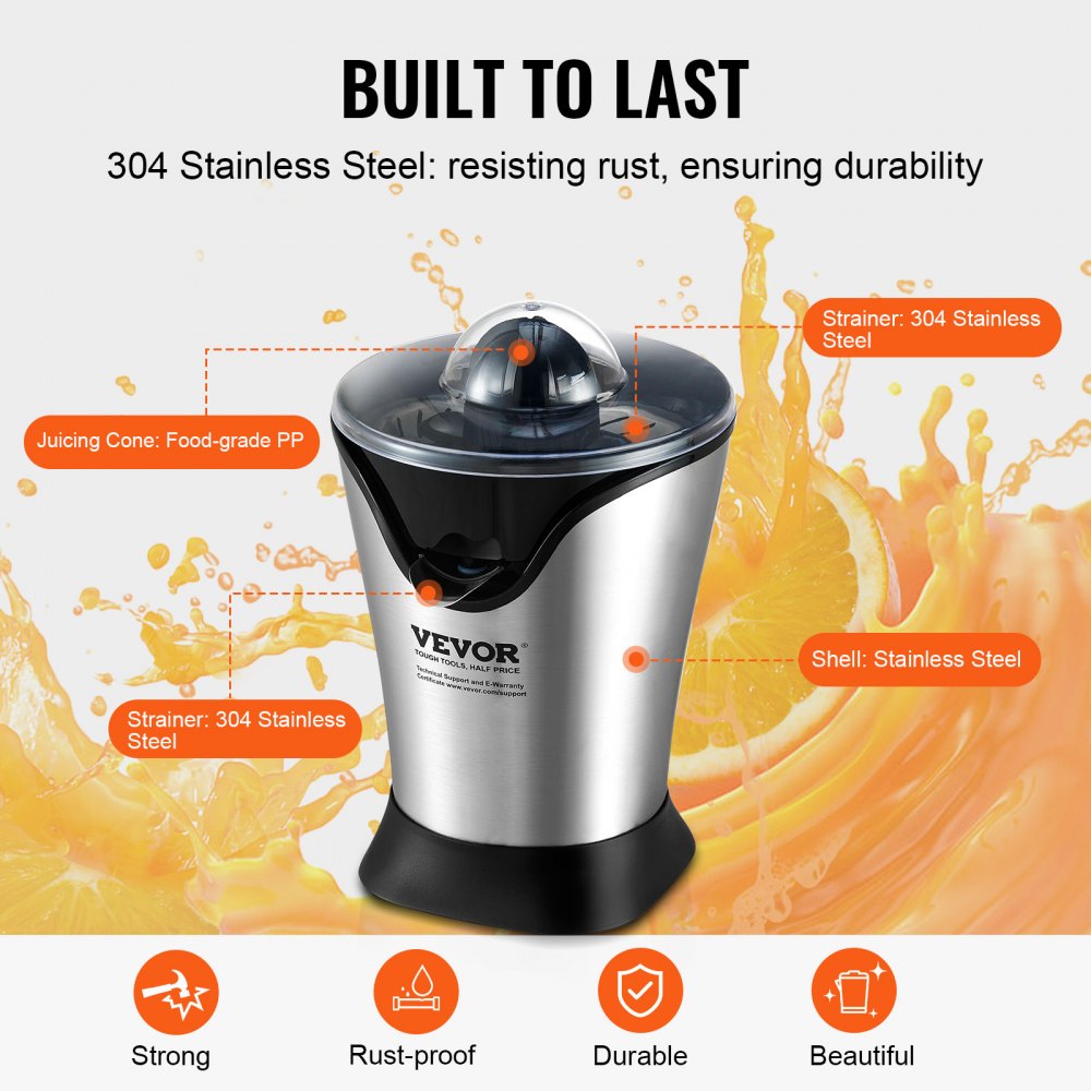 Electric Citrus Juicer, Orange Juice Squeezer With One Juicing Cone, 100W Stainless Steel Filter Orange Juice Maker, Easy To Clean For Oranges, Grapefruits, Lemons And Other Citrus Fruits