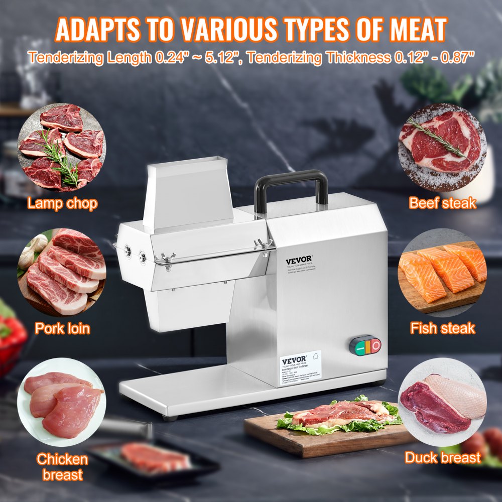 Commercial Meat Tenderizer, Heavy Duty Stainless Steel Kitchen Tool with Handle, Meat Tong, and Cleaning Brush, 450W Electric Meat Tenderizer Machine for Beef, Turkey, Chicken, Pork, and Fish