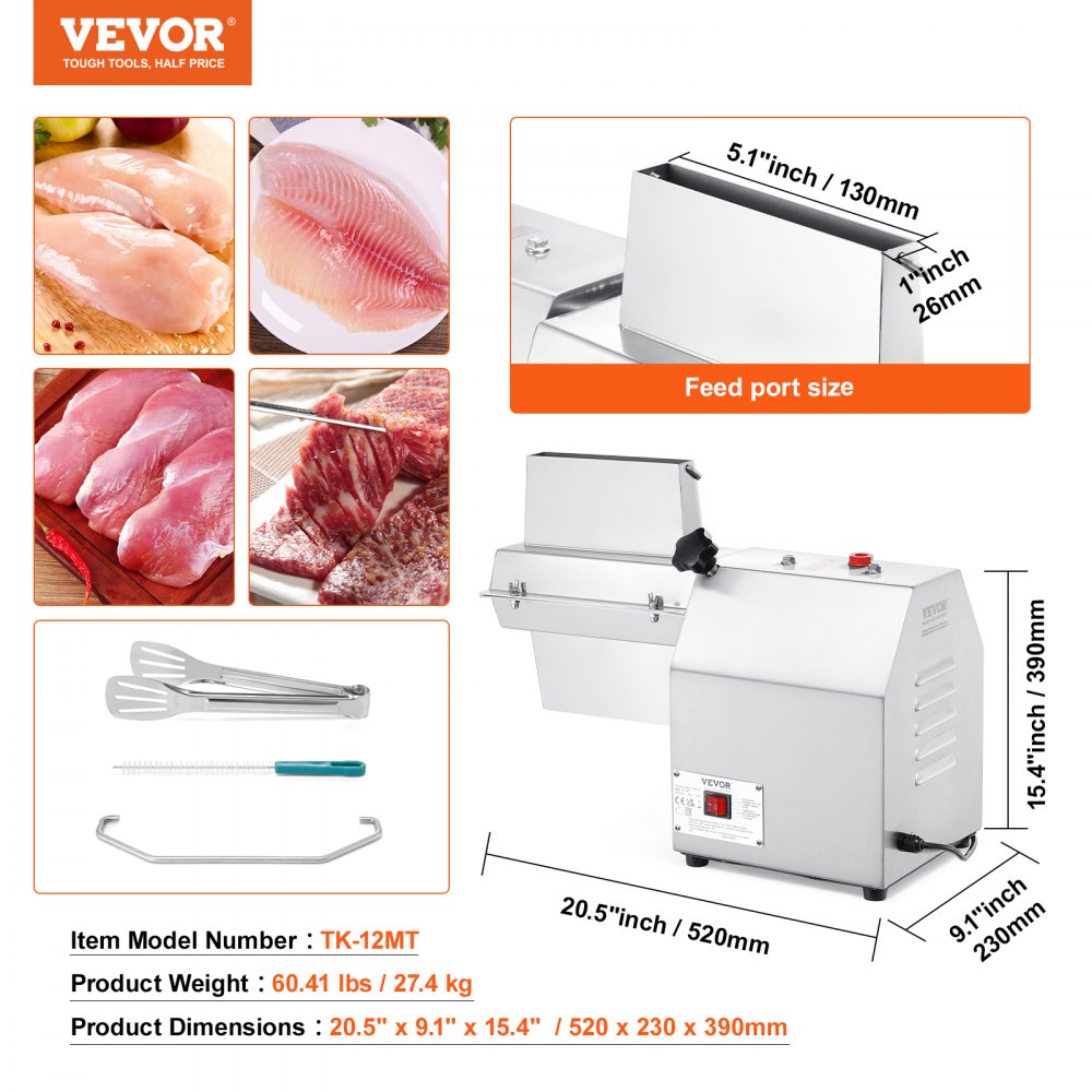Commercial Meat Tenderizer, Heavy Duty 304 Stainless Steel Kitchen Tool with Meat Tong, Cleaning Brush, and Tray, 750W Electric Meat Tenderizer Machine for Beef, Turkey, Chicken, Pork, and Fish