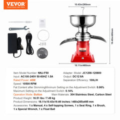 Milk Cream Centrifugal Separator, 304 Stainless Steel Electric Cream Separators, 100L/H Output 10500RPM Goat Milk Separator, 30W Cow Cream Separator, Milk Skimmer with 5L Bowl Capacity, 100-240V