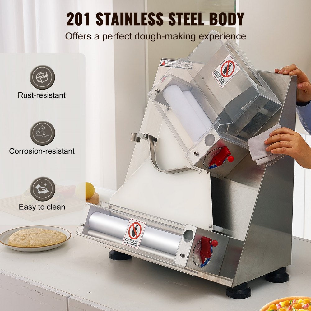 Pizza Dough Roller Sheeter, 3-12 Inch Automatic Commercial Pizza Press, 370W Electric 260 Per Hour Dough Roller, Stainless Steel Adjustable Thickness Dough Machine, for Pasta Maker Equipment