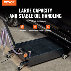 Low Profile Oil Drain Pan, 15 Gallon Oil Drain Pan with Pump, Oil Change Pan with 180W Electric Pump, 8.2ft Hose & Folding Handle, Rolling Oil Drain Cart for Trucks, Buses, RVs