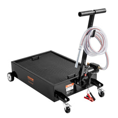 Low Profile Oil Drain Pan, 15 Gallon Oil Drain Pan with Pump, Oil Change Pan with 180W Electric Pump, 8.2ft Hose & Folding Handle, Rolling Oil Drain Cart for Trucks, Buses, RVs