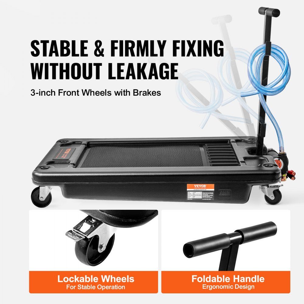 Low Profile Oil Drain Pan, 17 Gallon Oil Drain Pan with Pump, Oil Change Pan with 180W Electric Pump, 8.2ft Hose & Folding Handle, Rolling Oil Drain Cart for Trucks, Buses, RVs