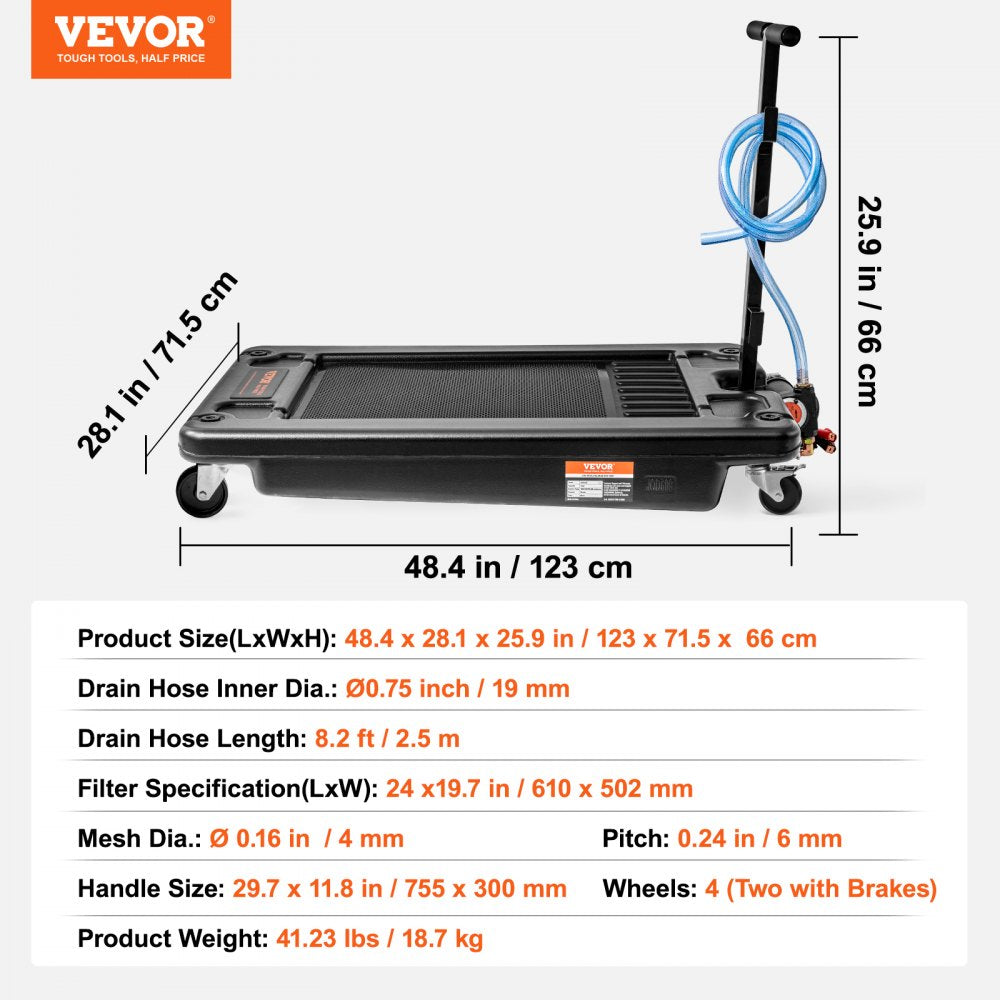 Low Profile Oil Drain Pan, 17 Gallon Oil Drain Pan with Pump, Oil Change Pan with 180W Electric Pump, 8.2ft Hose & Folding Handle, Rolling Oil Drain Cart for Trucks, Buses, RVs