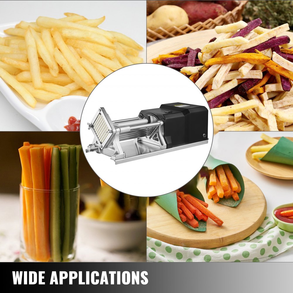 Electric French Fry Cutter with 6mm 9mm 13mm and 8-Wedge Blade Potato Chip Cutter Machine 110V 40W Stainless Steel Electric Potato Cutter Horizontal