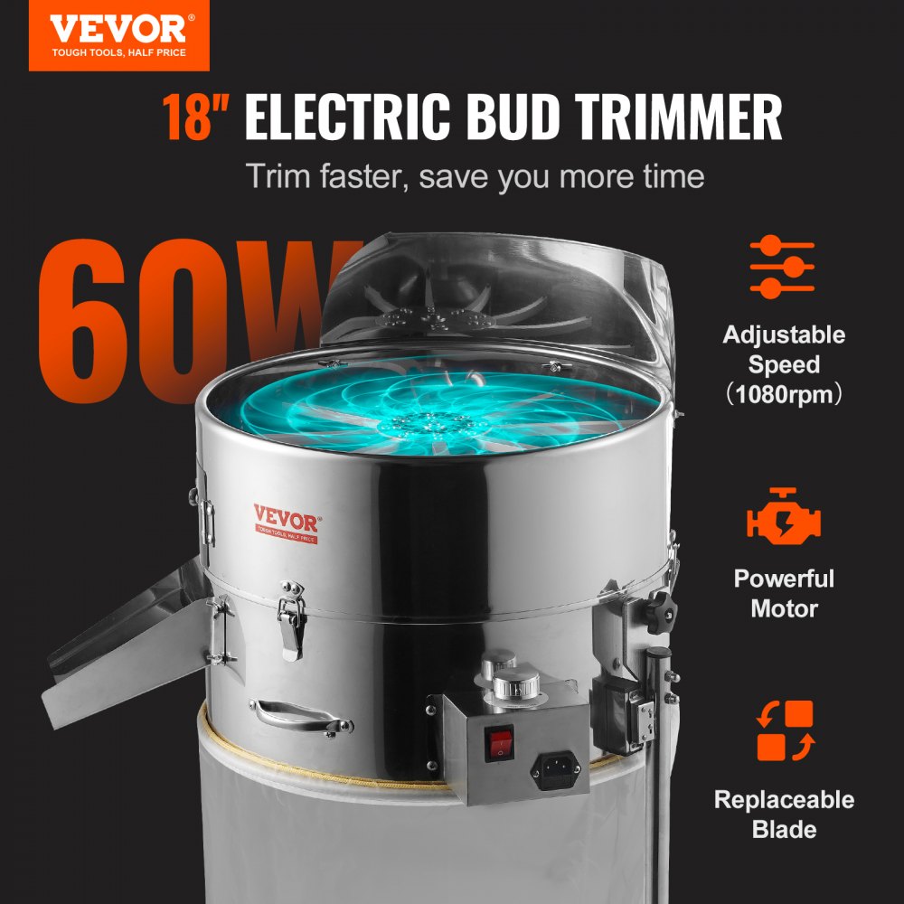 Electric Bud Trimmer, 19`` Electric Leaf Trimmer Machine with 60W Adjustable Speed, Tillable Trimmer with Stainless-Steel Blades, Bud Leaf Trimmer Mesh Bag & Hand Pruner Included for Leaves, Bud