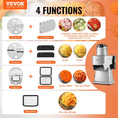 Electric Vegetable Slicer, 4 in 1 Multifunctional Food Cutter, 200W Vegetable Chopper for Slicing Shredding Dicing and Slitting, with Cut-Resistant Gloves, for Commercial and Home Use